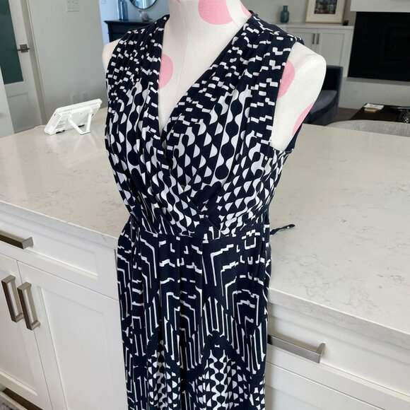 Mario Serrani Italy Slvless V Nk Faux Wrap Geo Print Maxi Dress Navy Sz M - Picture 3 of 10